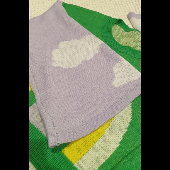 Shein Curve Women's Pastel Rainbow Cloud Rainbow Crop Knit Wide Sleeve Green 2XL - Picture 5 of 6